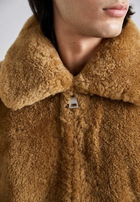 sandro, Jachetă de iarnă din blană de miel Blouson Mouton, Camel, M