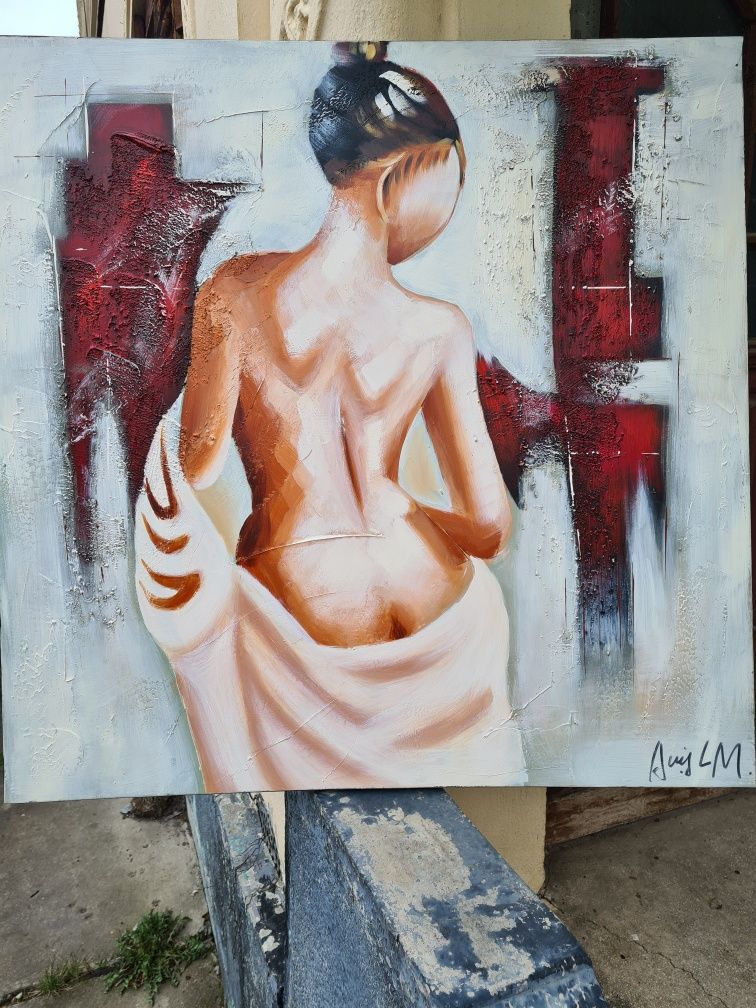 " Secrete ", pictură nud, superbă,  100/100 cm, ulei/pânză