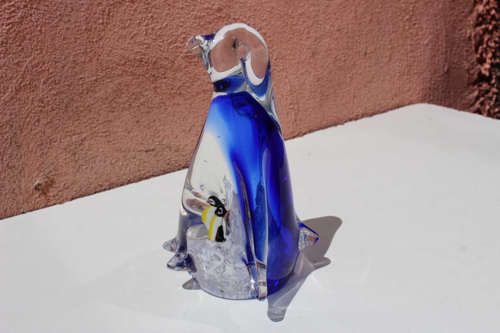 Figurina PINGUIN cu pui, sticla MURANO, Italia, lucrat manual