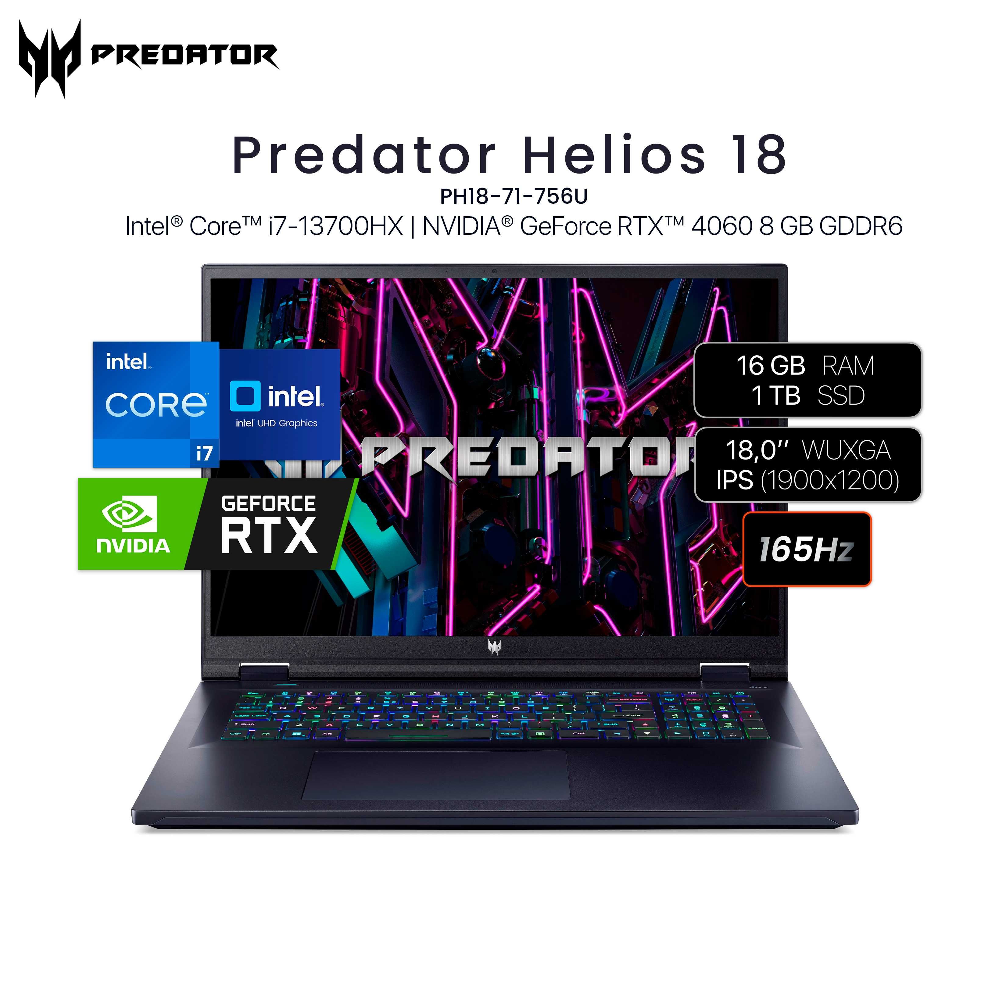 Predator Helios 18 Intel® Core™ i7-13700HX RTX™ 4060 8GB 18" WUXGA IPS