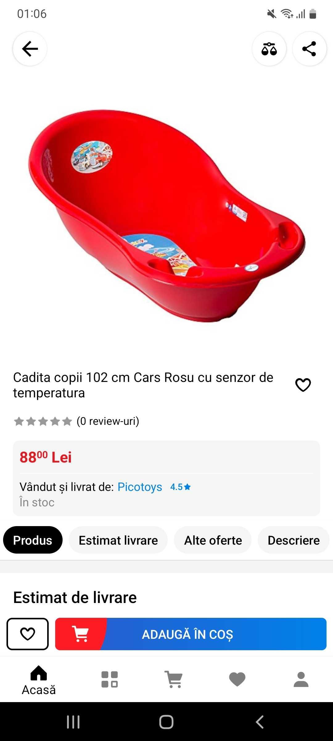 Cadita Red Cars cu senzor de temperatura