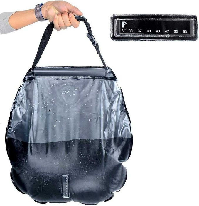 Dus solar portabil 20l cu termometru integrat furtun 40cm rezervor PVC