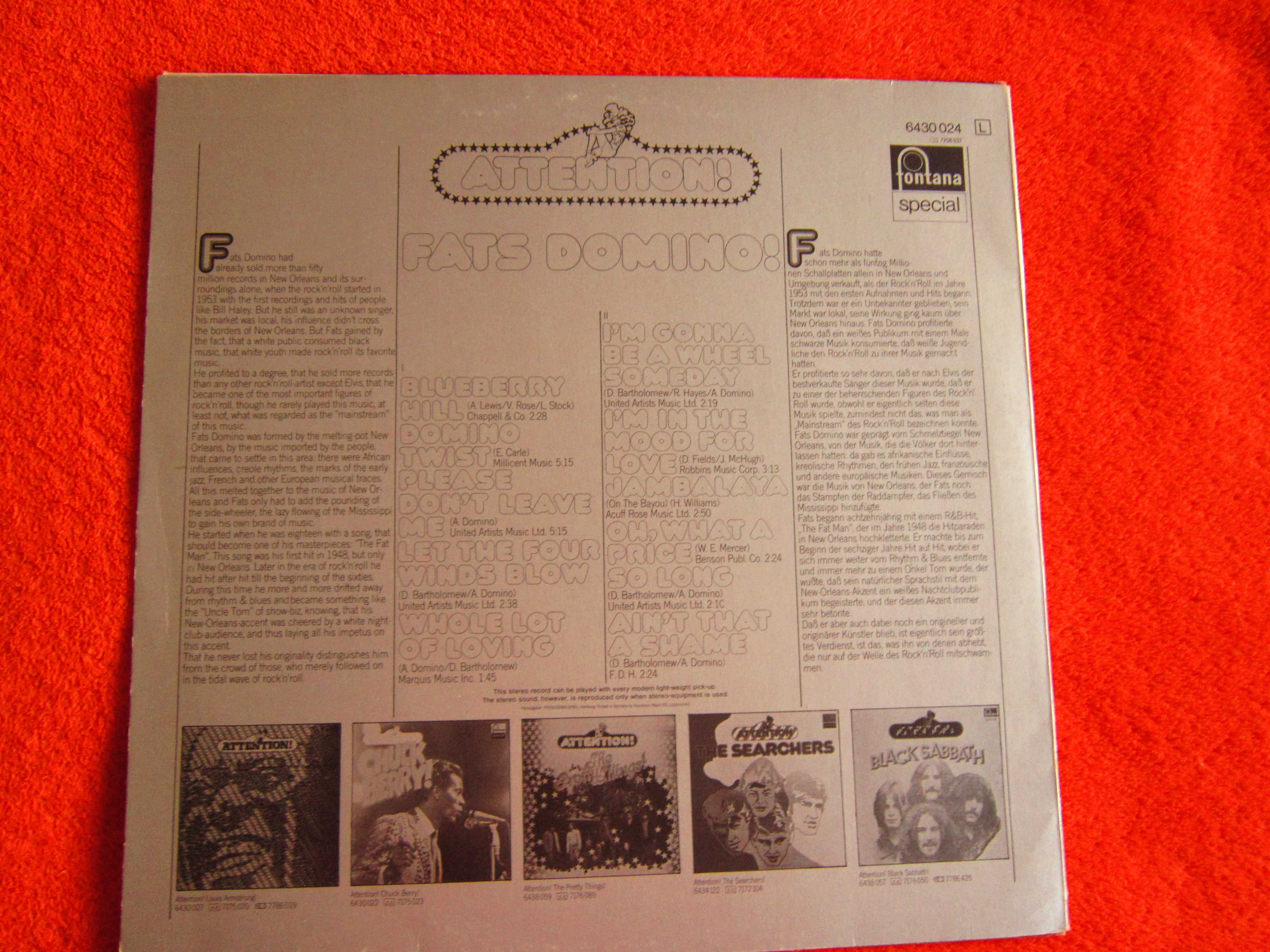 vinil jazz Fats Domino -Attention! Fats Domino! Germany 1973 impecabil