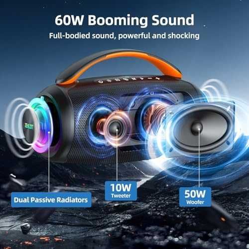 Нова Bluetooth колонка 60W мощен бас IPX6, LED светлини 20 часа работа