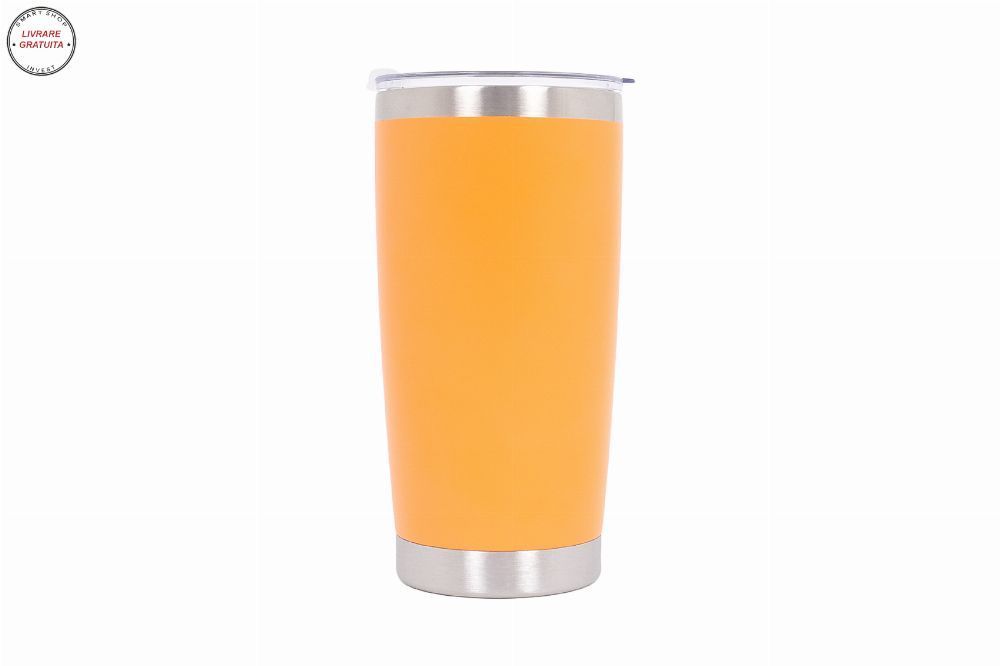 Cana Termoizolanta Otel Inoxidabil SS304 cu Capac Perete Dublu 590ml Portocaliu- livrare gratuita