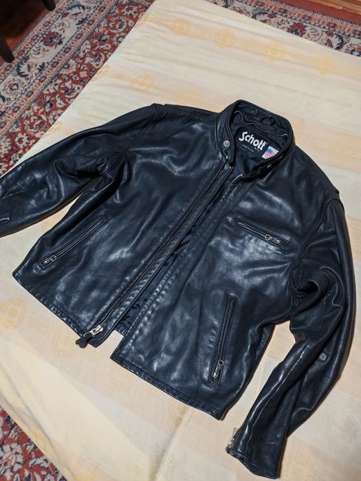 Schott 641 Leather Single Riders Jacket Men Size 44 Black,made in USA