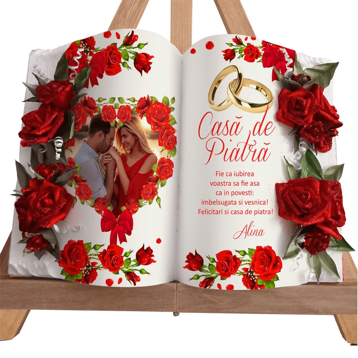 Cadou nunta, miri, nași, botez, aniversare cu poza personalizat flori