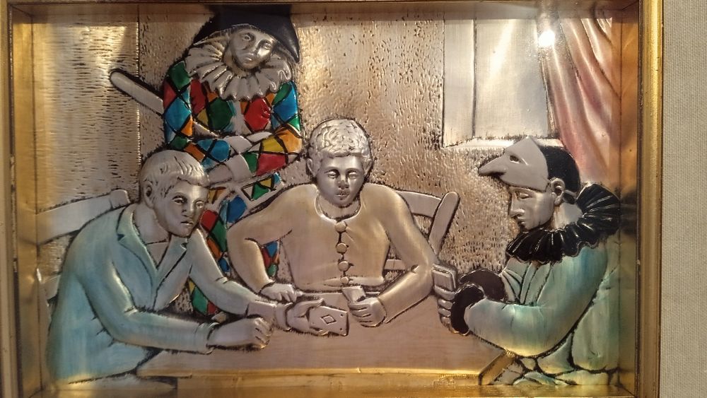 Tablou Poker argint 800, jucatori carti, stantat, ideal cazinou/bar