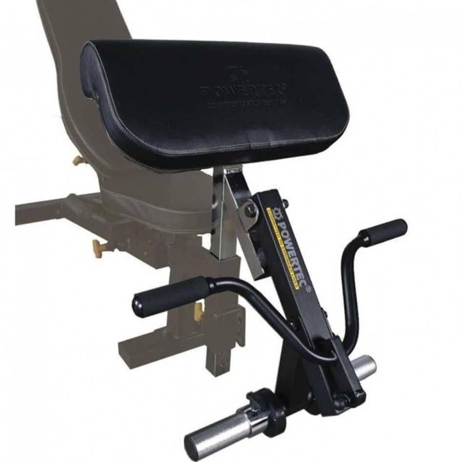Banca fitness reglabila POWERTEC ca noua cu accesoriu biceps scott