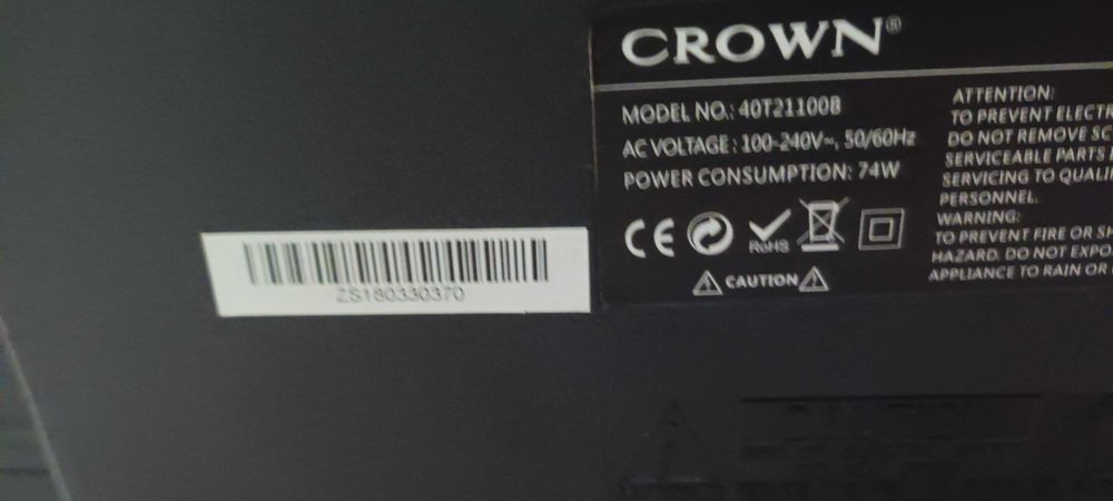 Телевизор Crown 40T21100B, 40"(101.6cm) - за ремонт или за части