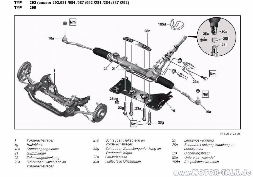 Рециклиране/ремонт на рейка и/или помпа за MERCEDES C W203, CLK W209