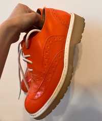 Pantofi înlocuitor piele, portocaliu, mărimea 36
