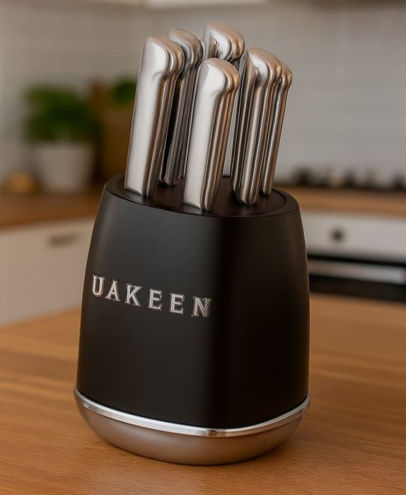 Ножи кухонные из нержавеющей стали на подставке Uakeen  1:1 Smeg люкс