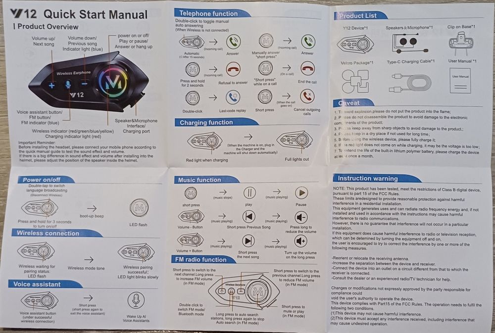 Casca moto wireless cu fm