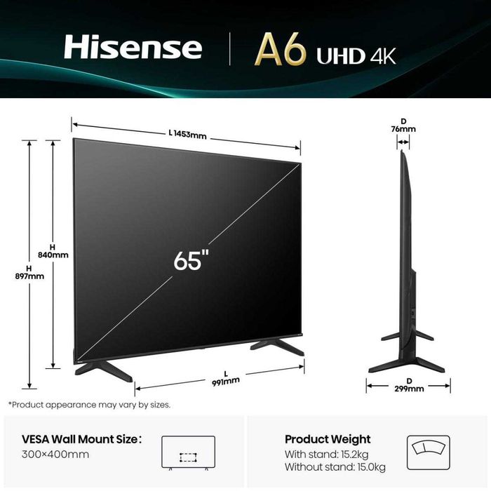 Нов смарт телевизор Hisense 65" A6Q, 4K Ultra HD 3840x2160, DLED