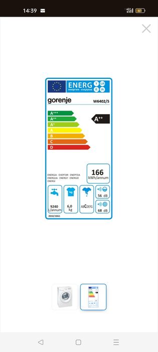 Mașina de spălat slim Gorenje Sensocare clasa A++