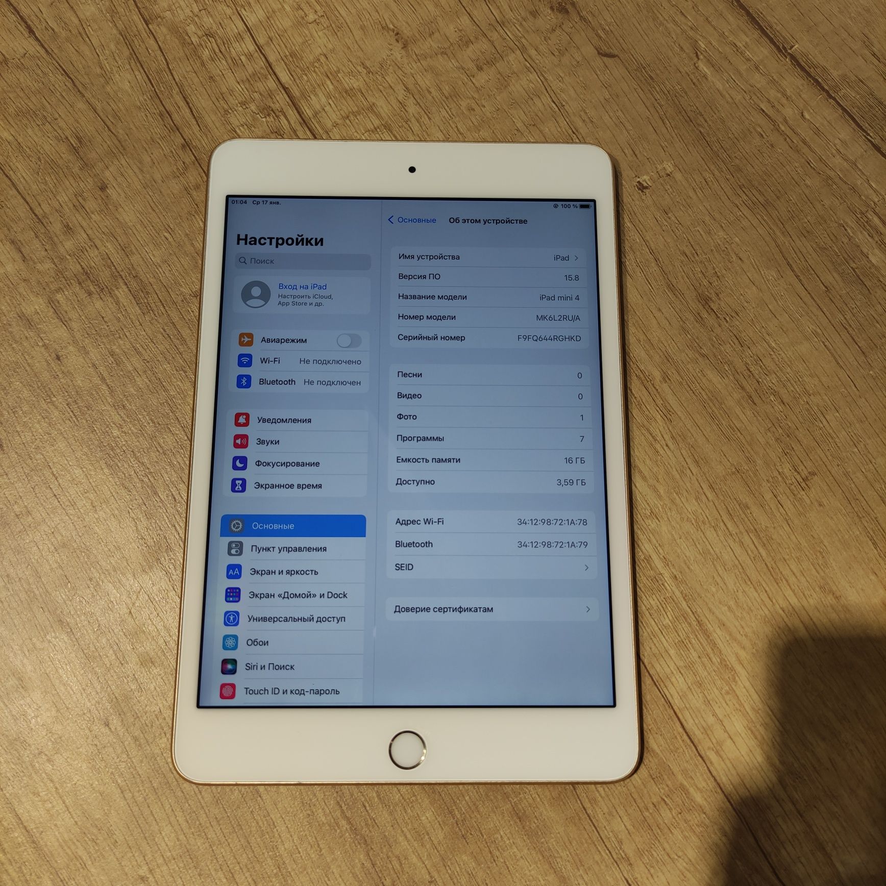 В идеале! iPad mini 4/IPS 7.9/Wi-Fi/Gold Version/1080p/Face Time!