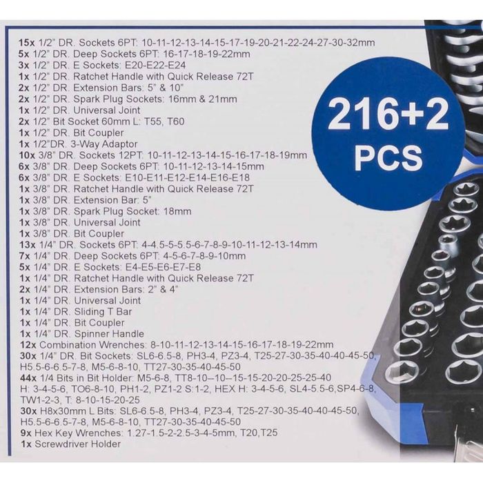 Trusa scule 38841 216 piese.Trusa chei 216.Trusa tubulare 216 GERMANIA