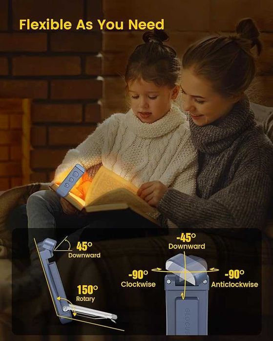 Glocusent Лампа за четене с щипка за закрепване, 3 режима на четене