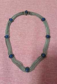 Colier vintage lucrat manual din argint si lapis lazuli