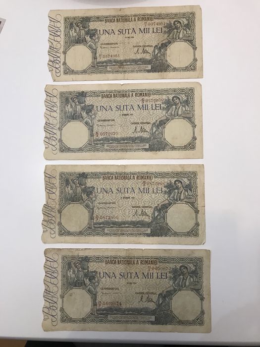 Vand 13 bancnote 100000 lei, an 1946, iesite din circulatie