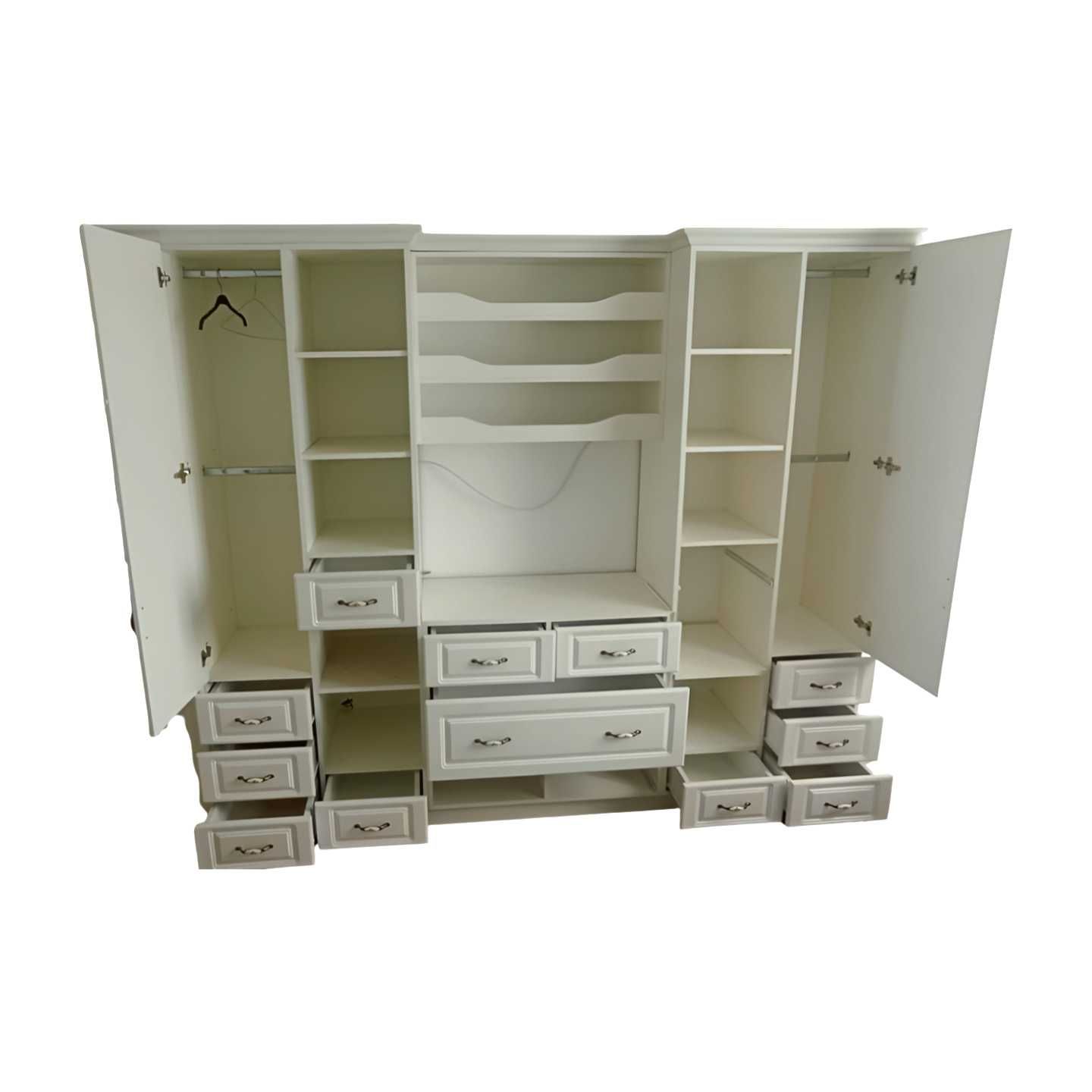 Biblioteca alba 2,93 m pentru living; Ansamblu modular; Dulap cu raft
