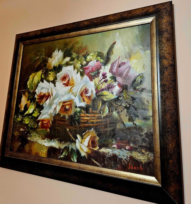 Картина кошница с рози