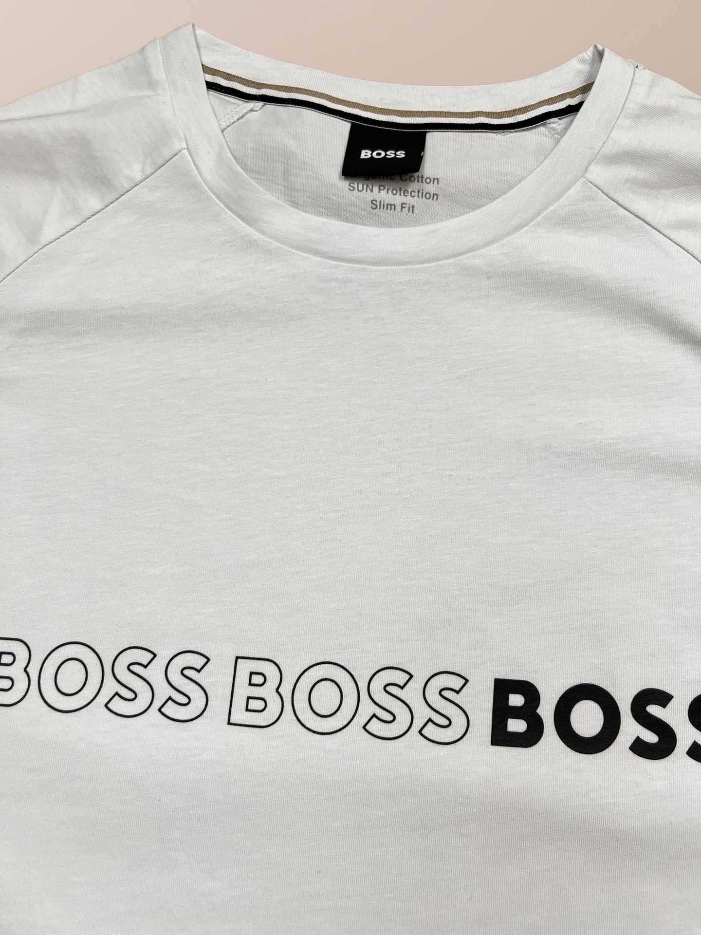 Hugo Boss бяла и черна тениска с ЩАМПА на гърдите M, L, XL, XXL