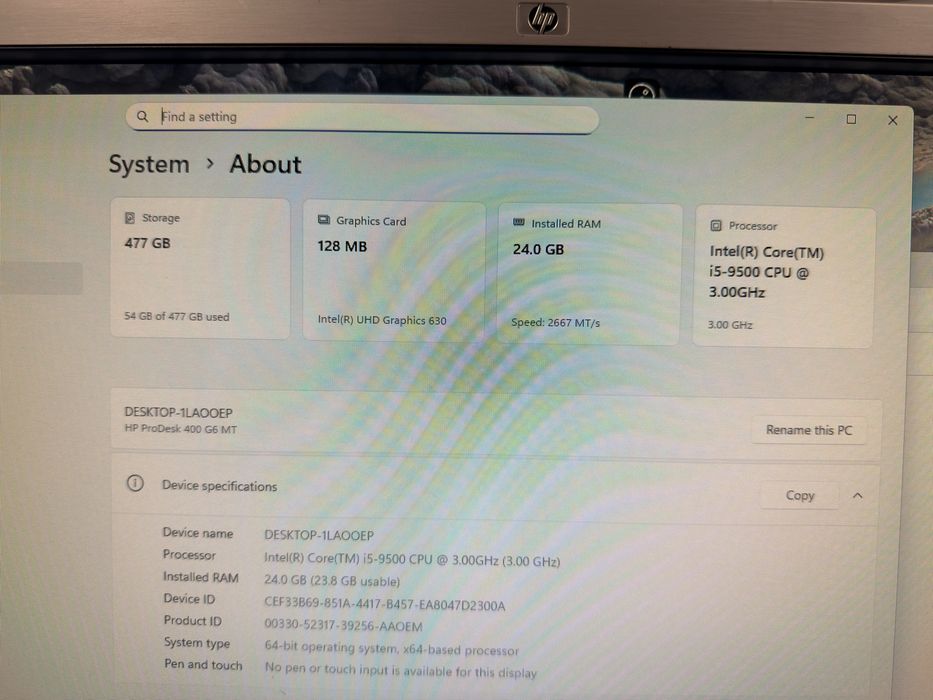 HP Prodesk400 G6, I5 gen. 9, 24 Gb DDR4 si SSD M2 512Gb