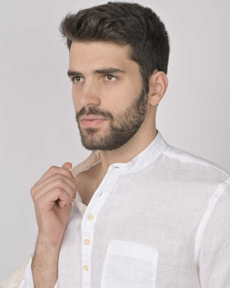 Нова бяла ленена риза Slim fit от Teodor XL