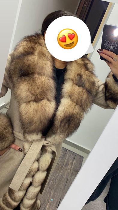 Palton dama blana naturală vulpe