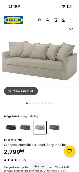 Canapea  3 locuri, extensibila Ikea
