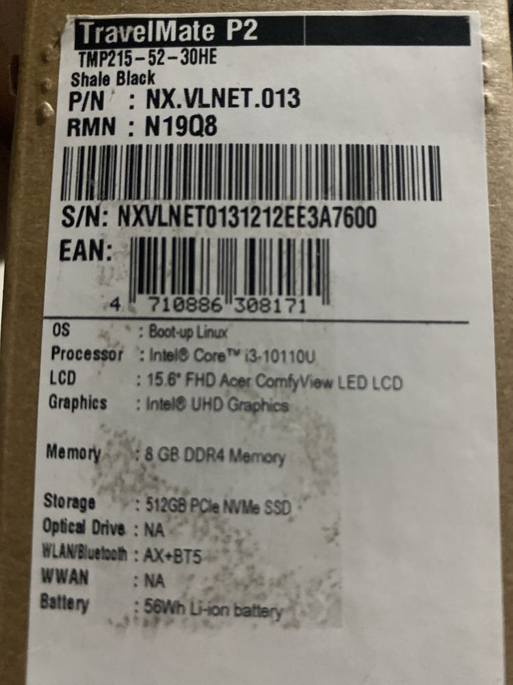 Acer TravelMate P2 TMP215-52 Laptop sigilat