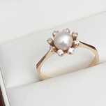 inel aur 14k cu perla akoya si diamante naturale