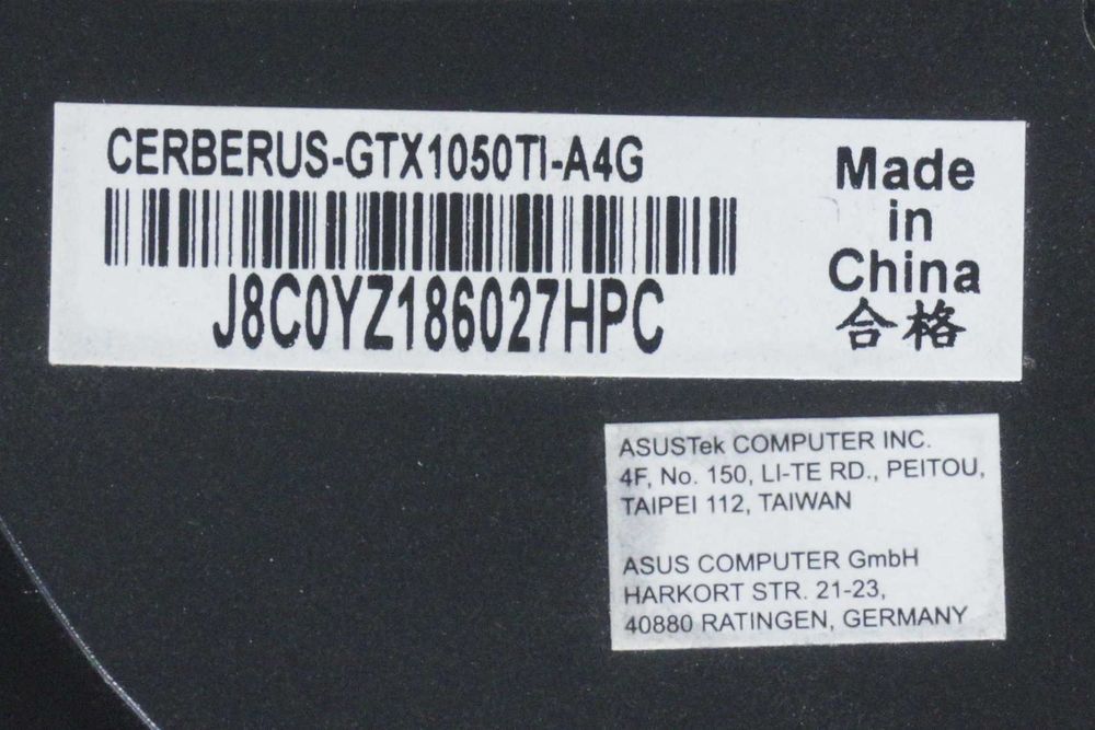 Видеокарта GPU GTX 1050 Ti ASUS Cerberus (no 6pin power) / Вкл.ДДС