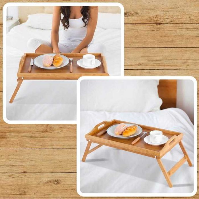 Сгъваема бамбукова масичка за лаптоп и закуска в леглото Ruhhy