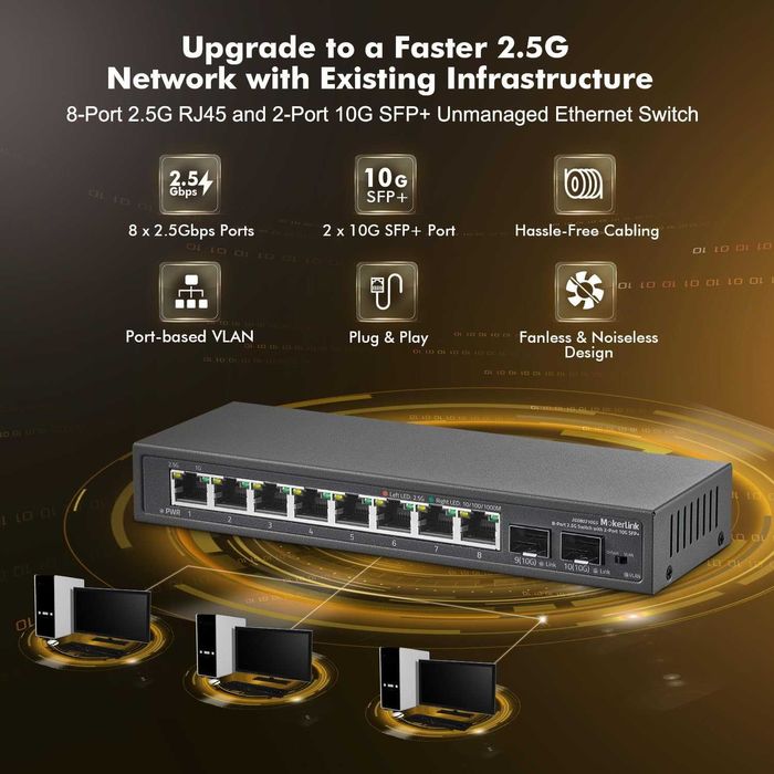 Switch MokerLink 8 port Base-T Ethernet 2.5 Gigabit 2 SFP 10G,VLAN