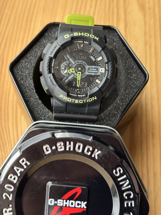 Ceas G-Shock barbatesc sport GA110, Negru-Verde, cutie metalica