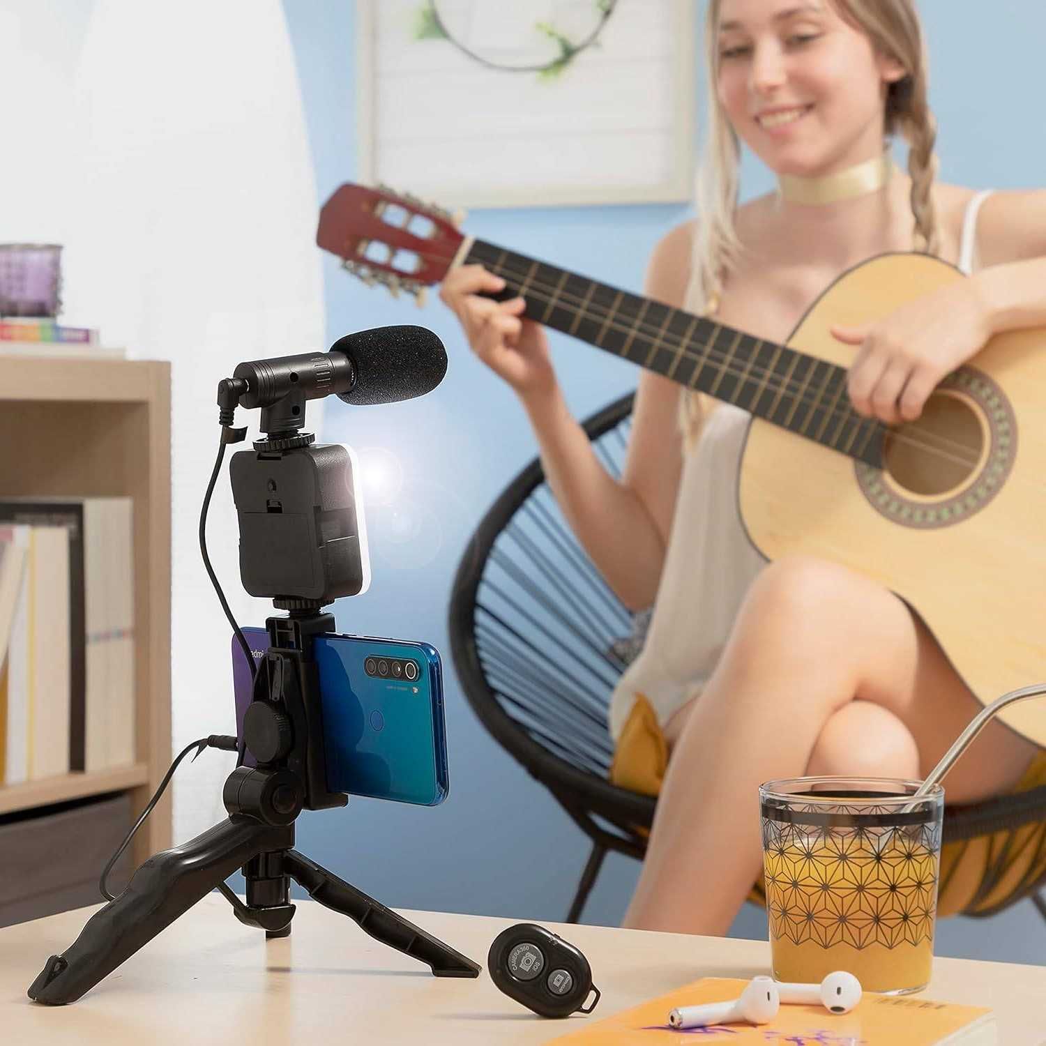 Kit pentru Vlogging cu trepied suport telefon LED microfon telecomanda