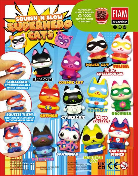 Капсули с играчки 55мм - 'SQUISH N'SLOW SUPERHERO CATS' - 90ст.