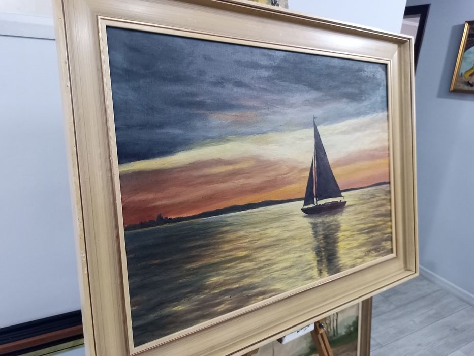 Майсторска Картина с Ветроход на Залез