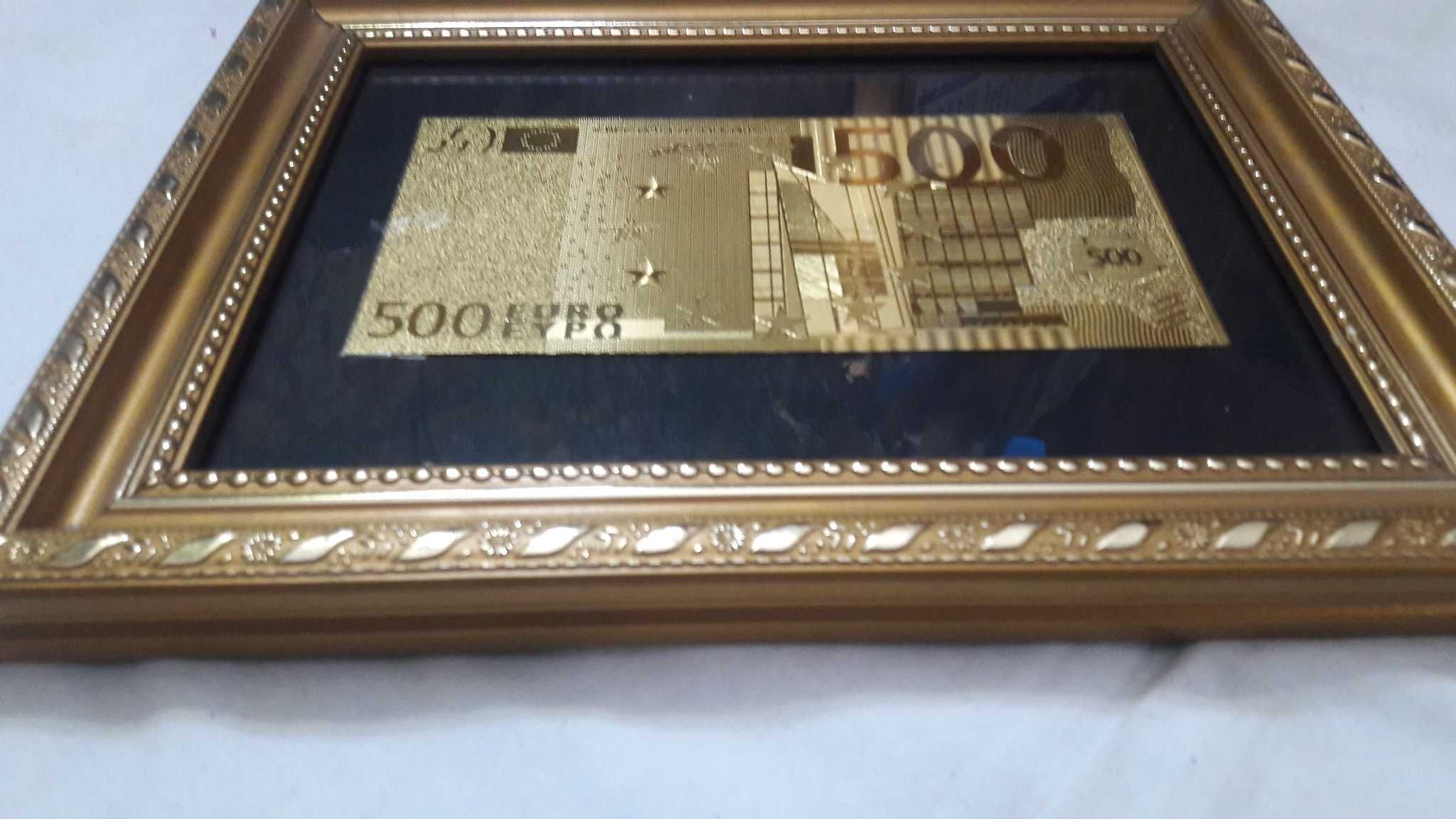 Золотая банкнота 500 Евро в рамке. Подарочный вариант.