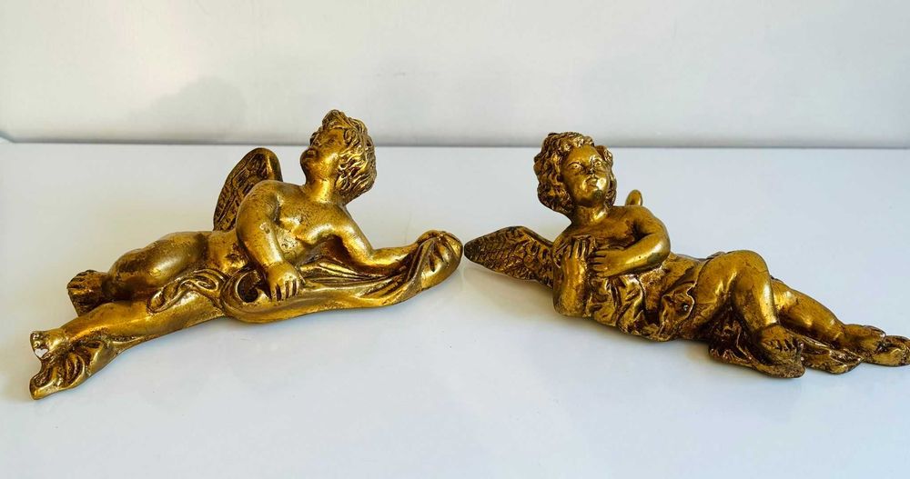 Pereche de îngeri aurii realizați din ceramică, stil roccoco