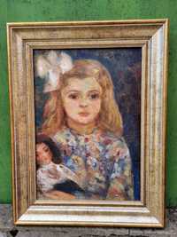 " Fetița cu păpușa ", tablou superb,vechi, 1934, de muzeu, semnat, u/c