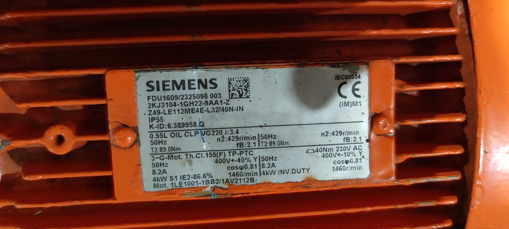 Motor electric trifazat cu reductor Siemens 4kW 429rpm