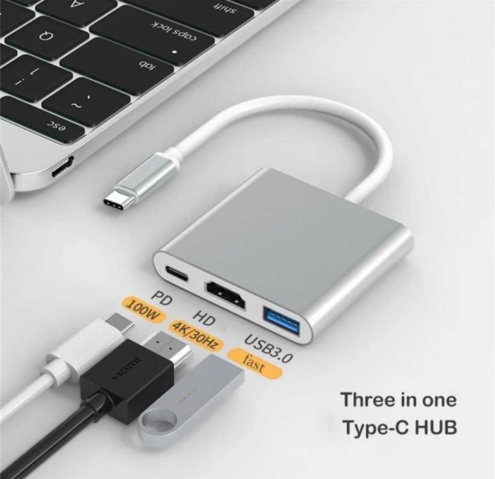 Adaptor Tip-C HDMI USB Hub, ideal pentru MacBook, laptop, telefon