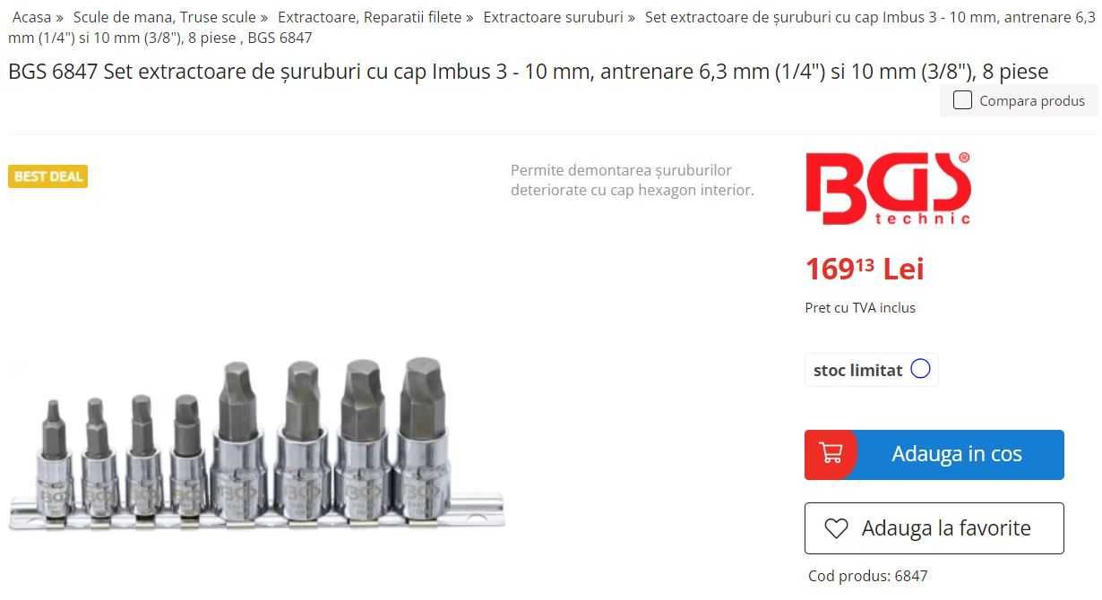 BGS 6847 Set extractoare de șuruburi Imbus 3-10 mm, antrenare 3/8 mm