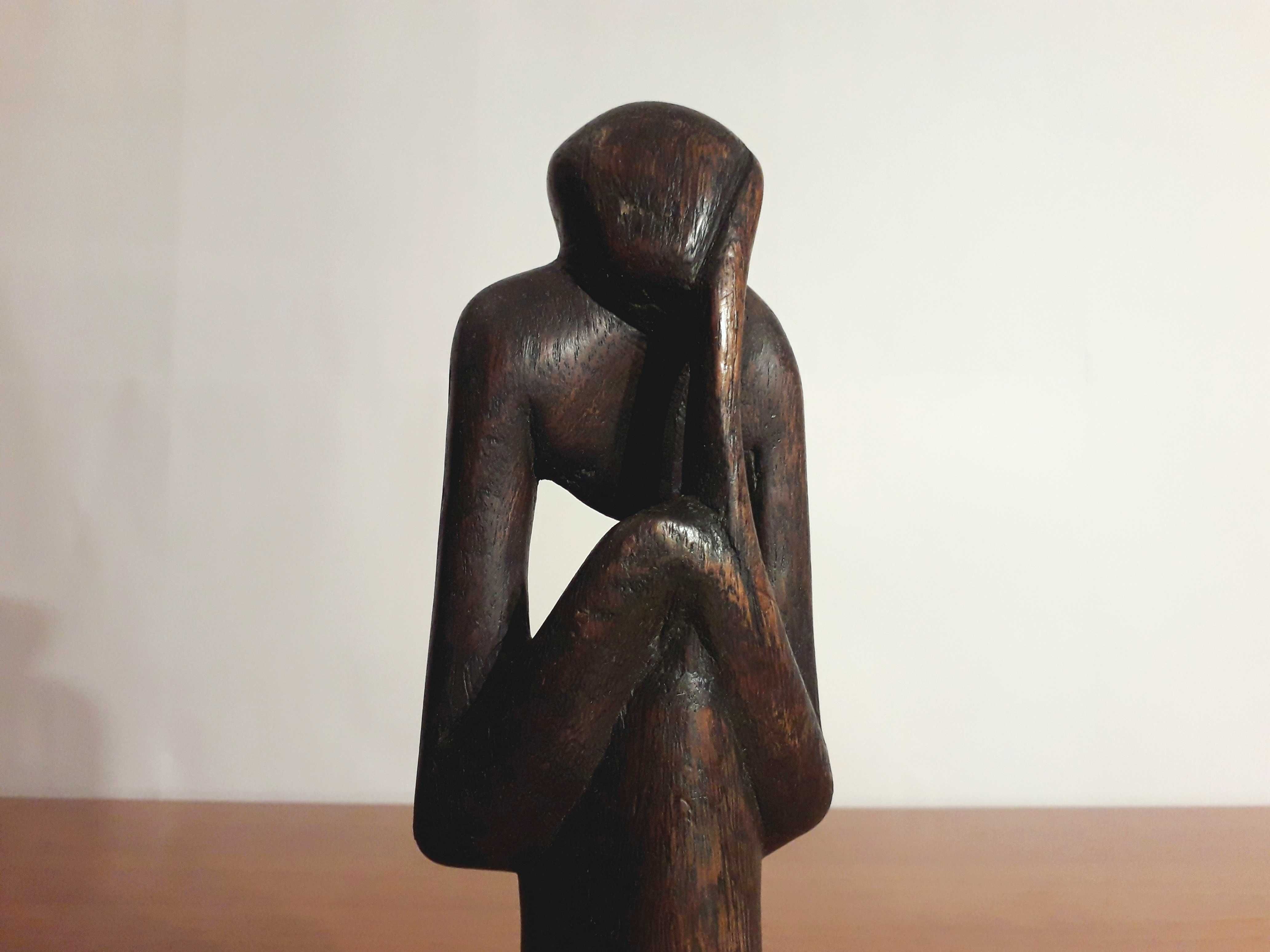 Statueta africana veche „Ganditorul” | lemn exotic sculptat