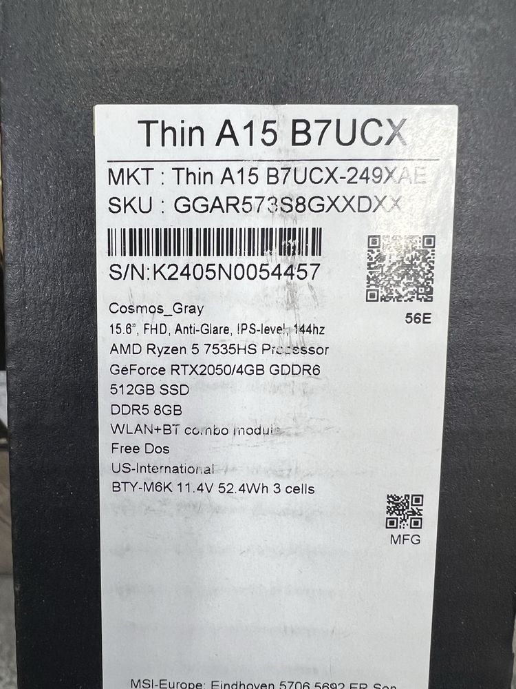 MSI Thin A15 B7  USA