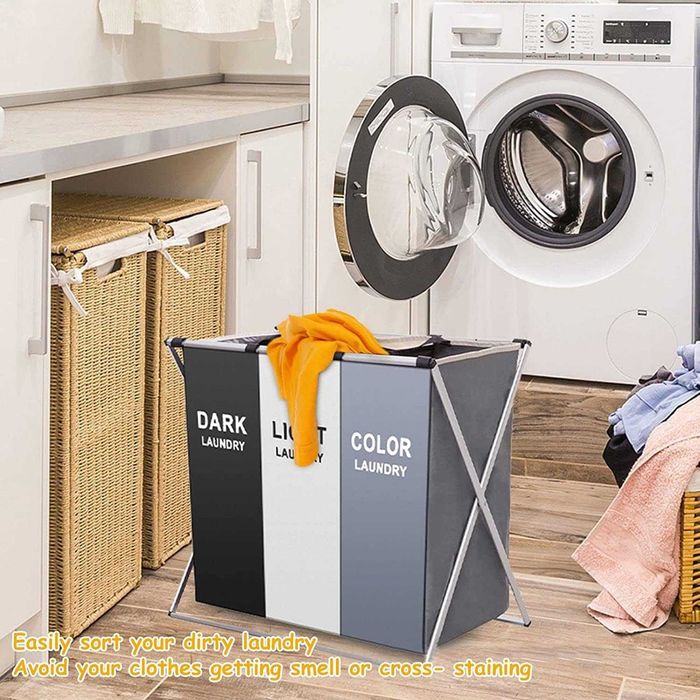 Cos de rufe cu 3 compartimente, pliabil, 135l, material Oxford 600D